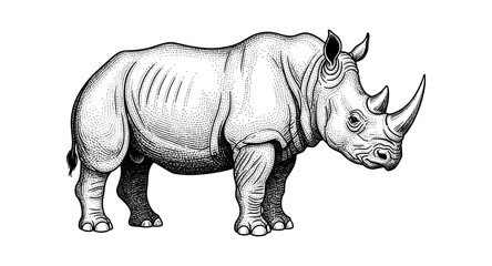 Obraz premium Detailed engraving of a rhinoceros in monochrome style with intricate patterns