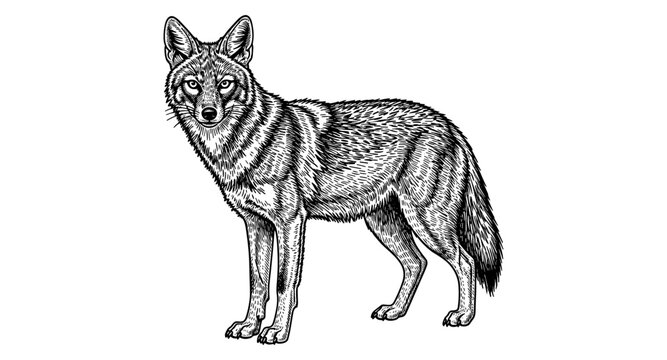 Intricate coyote pen art: detailed wildlife design with monochrome texture