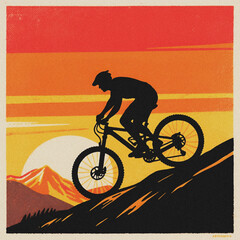 Mountain biker silhouette enjoying the scenic view on a beautiful sunset
