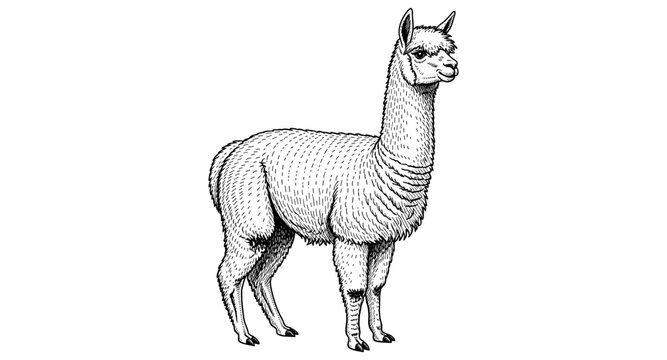 black and white alpaca standing clip art preview