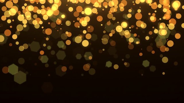 golden sparkles cascade, warm shimmering orbs descend over midnight backdrop