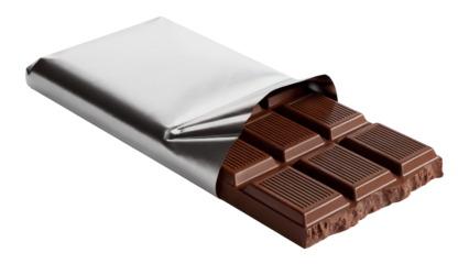 Indulge in Delicious Milk Chocolate: A Tempting Treat Unwrapped for Your Enjoyment, Perfect for Desserts, Snacking, and Sweet Cravings isolated on white or transparent PNG.