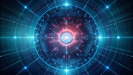 Abstract Futuristic Technology Interface With Glowing Circles and Vibrant Neon Network Design