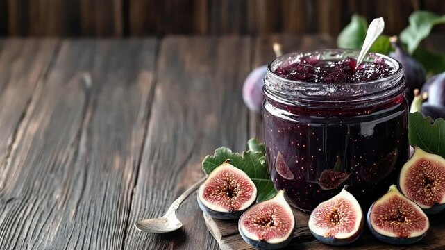 Video Freshly made fig jam spread on a clean cutting board, ready for use