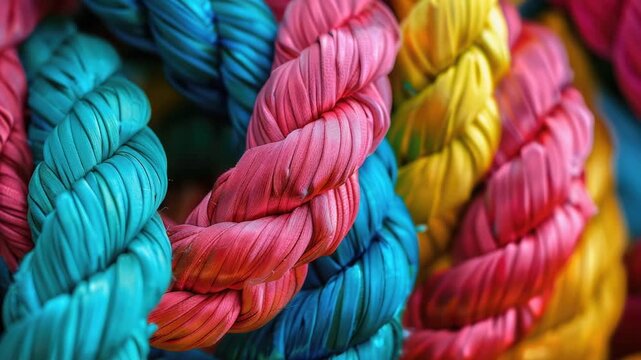 Video A detailed view of several vibrant braids, suitable for use in fashion or lifestyle