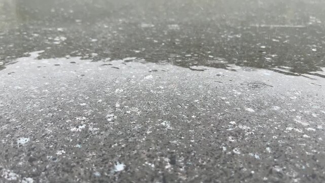 Close-Up Rain Falling on Ceramic Balcony Floor &ndash; Calm Atmospheric Weather Footage