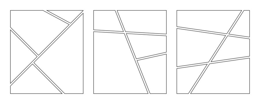Collage grid manga book template. Comic strip background frame set on transparent background.