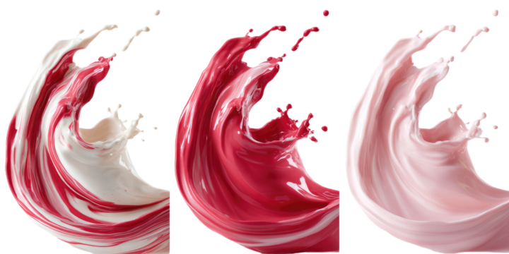 Strawberry Milkshake Splashes Artistic Flow on Transparent Background