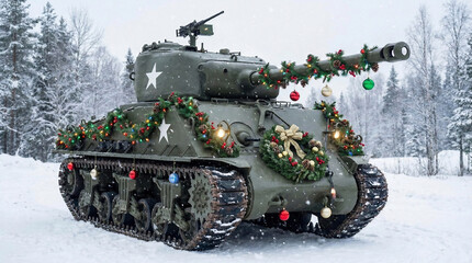 Obraz premium Tank decorated with Christmas garland