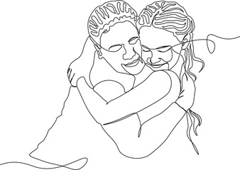 Continous line drawing Mother daughter hugging each other. Mother and daughter one line simple design. Easily editable illustration.