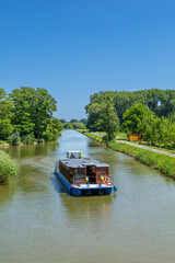 Canal boat navigating Bata Canal in Vnorovy
