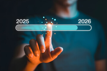 Progress bar for 2026 with man s finger touching the loading indicator