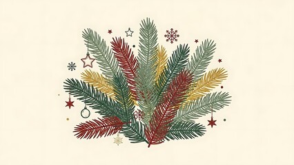 Festive christmas tree branches with ornaments and snowflakes on a cream background