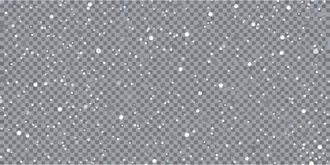 Abstract background of falling snow particles on a transparent checkered grey pattern
