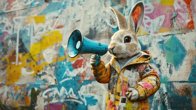 Video A rabbit holding a megaphone, perfect for s and designs where you need to amplify the message
