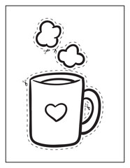Cute coffee mug with heart design and steam