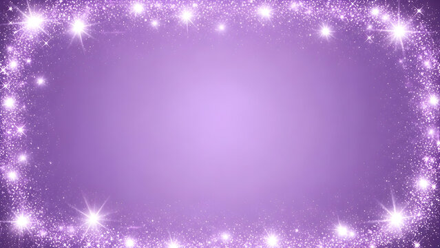 Sparkling starburst lights form a glittering frame on a soft lavender purple background. - Powered by Adobe