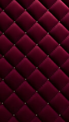 Naklejka premium Close-up of a luxurious, quilted burgundy fabric with diamond pattern and small silver studs.
