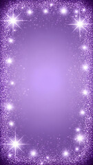 A sparkling purple glitter border with bright starbursts frames a soft lavender gradient background, creating a magical and festive vertical design.
