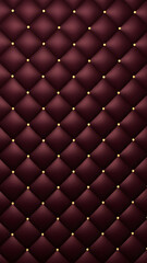 Obraz premium A textured background featuring a dark red, quilted pattern with small, gold-colored buttons or studs at each intersection.