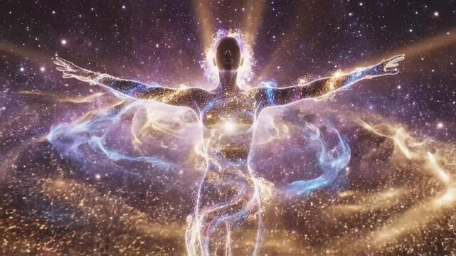 Ethereal figure emerges from the cosmos