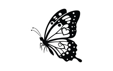 Elegant butterfly silhouette with heart shaped wing patterns on white