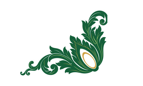 Ornate green corner ornament with floral and leaf design