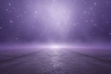 Mystical purple landscape with stars in the sky and concrete ground