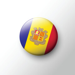 Obraz premium Glossy Andorra flag button with realistic 3D design and national emblem