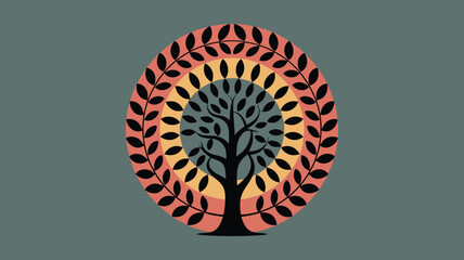 Stylish tree illustration with circular leaf frame radiates growth, nature connection and timeless beauty, ideal for eco-friendly branding and designs