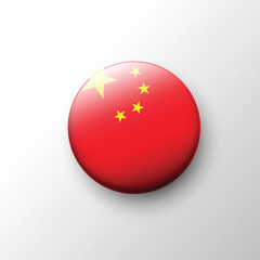 Glossy 3D China flag button with golden stars on red field