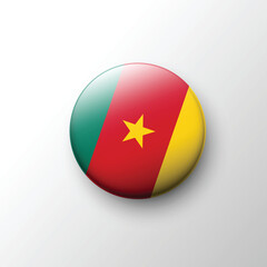 Glossy 3D Cameroon flag button with central yellow star