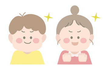 やる気や自信のある男の子と女の子　ポーズ　表情