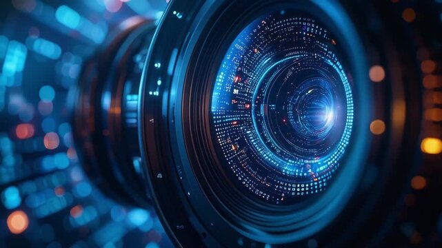 Lens of Technological Advancement: a close-up of a futuristic lens, emanating an aura of innovation and sophistication. Every element exudes a sense of precision and advancement.