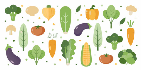 Flat vector illustration of various vegetables on a white background