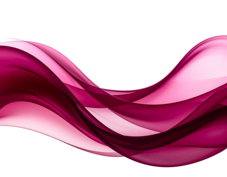 Flowing, layered abstract composition, featuring smooth, translucent ribbons in shades of pink and crimson against a stark black background