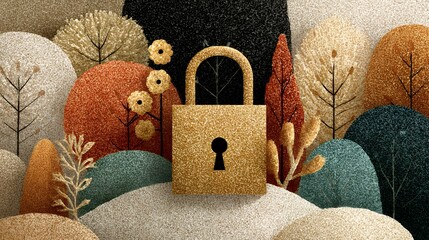 Simple boho flat illustration depicting a broken lock surrounded by gentle abstract shapes, symbol of liberation and safety, warm muted tones, modern advocacy style