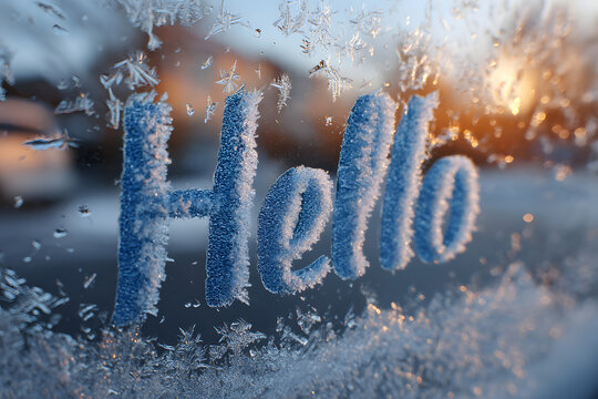 Hello 2026 on a frozen car window. The inscription hello 2026 among ice and frost.