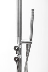 Modern luxury stainless steel shower head on white background