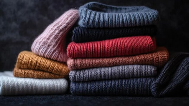 Video A stack of sweaters piled high