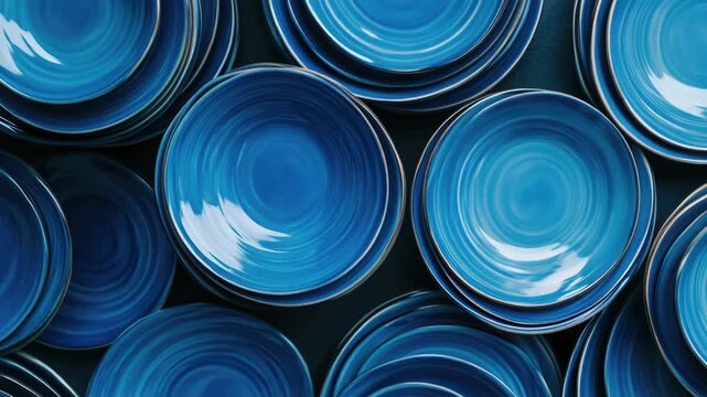 Video A collection of blue plates piled high