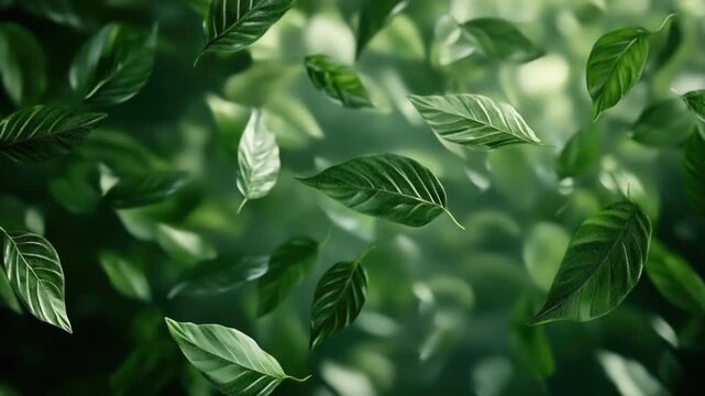 Video A bunch of green leaves floating in the air