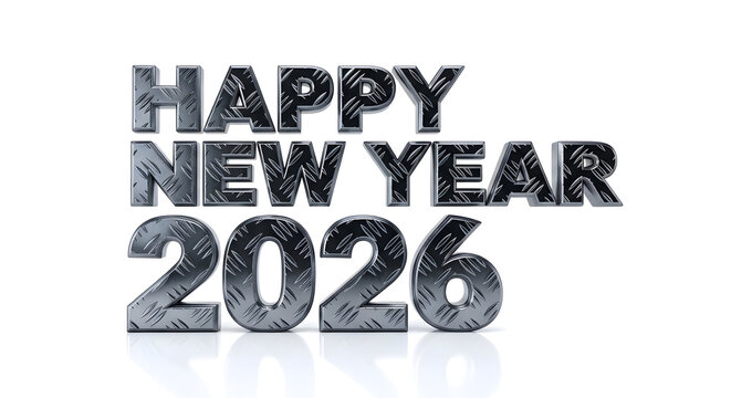 Happy new year 2026 isolated on shiny metallic 3d render of the text perfect for greeting cards, banners, and social media posts to celebrate the upcoming year - Powered by Adobe