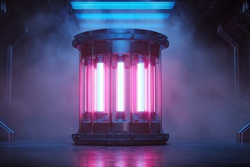 Futuristic robotic AI powered energy core glowing sci fi chamber