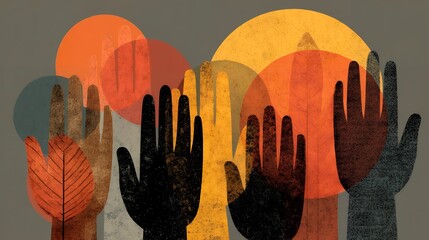 Minimalist boho flat illustration of interconnected hands supporting each other, symbolizing protection and prevention, calm earthy color palette, clean lines, powerful messaging