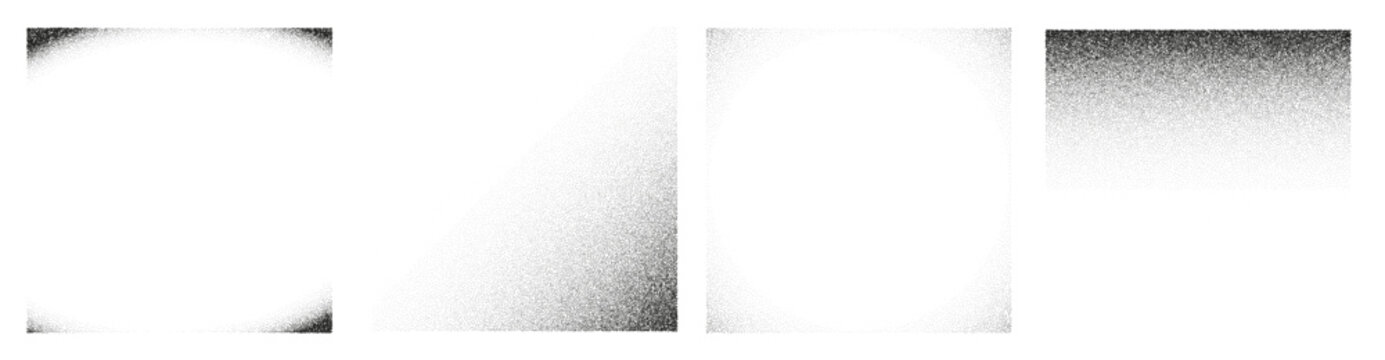 Noise spray frames set. Square gradient borders with dots. Overlays with grain effect. Dot dissolve gritty monochrome texture. Gray stipple vector pattern