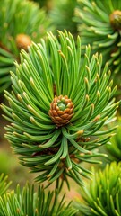 Dense cluster of pine needles forming a tight spiral on a branch