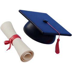 Graduation cap and diploma scroll symbolizing academic achievement