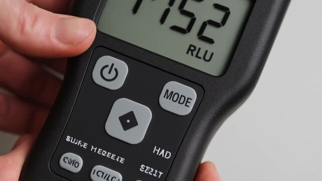 food safety inspection monitoring concept. Device displaying measurement reading of 1273 RLU.