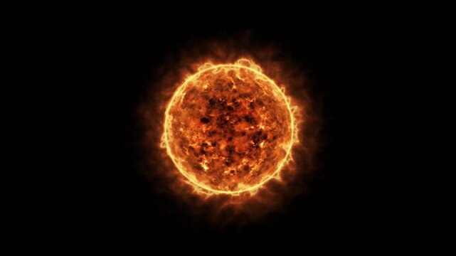 An illuminated sun sphere loops animation with a glowing circular ring of fire